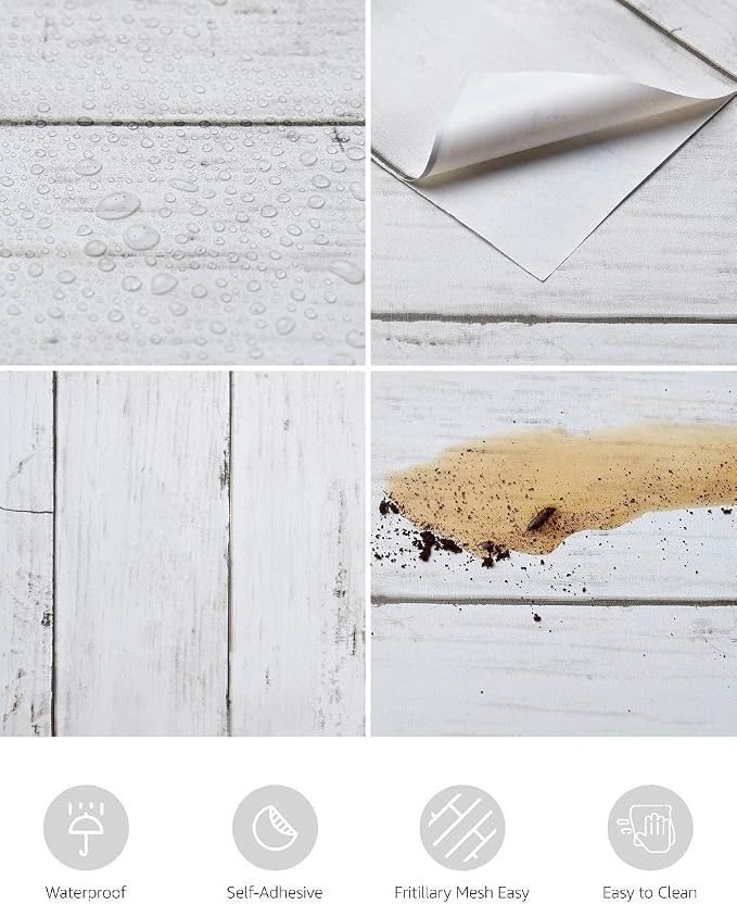 Wood Contact Paper White Gray 17.7"X 275"Thickened Peel and Stick Wallpaper - Image 2