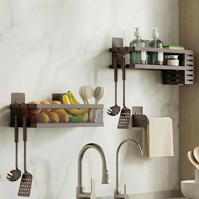 PUSDON 5-in-1 Shower Caddy & Kitchen Organizer Set, Wall Mount Wide Spice Rack - Image 8