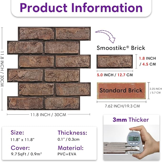 3D Faux Brick Wall Panels Peel and Stick, Small Brick-Look Textured Wall Sticker - Image 5