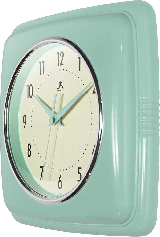 Infinity Instruments Square Retro Wall Clock, Pastel Green - Image 3