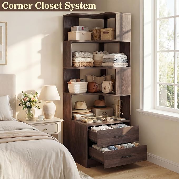 Armocity Corner Bookshelf with Drawers, 7 Tier Corner Book Shelf Display - Image 7