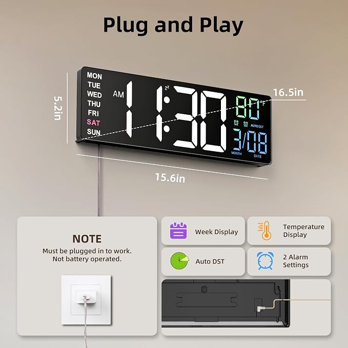 EASYERA 16.5" Large Digital Wall Clock - Image 4
