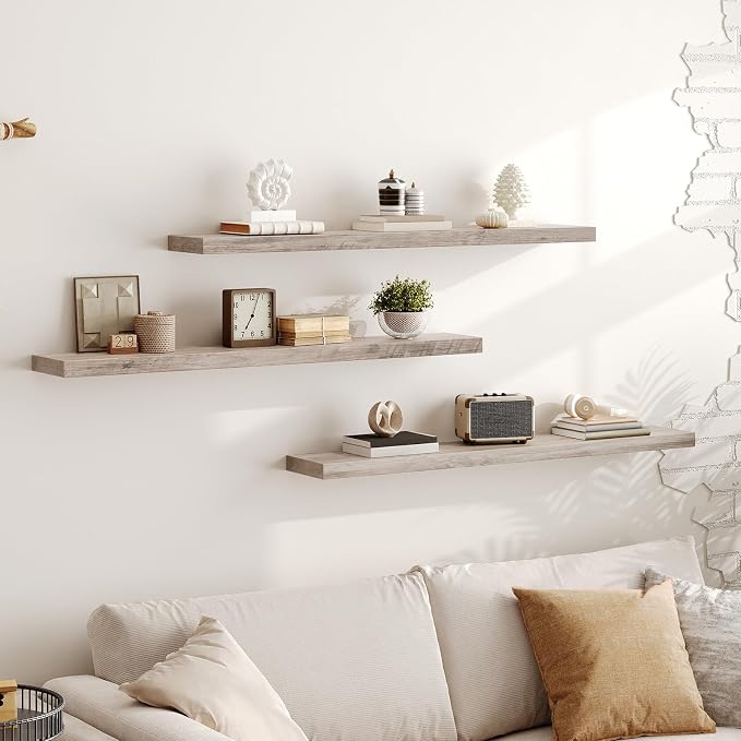 RALGEND Floating Shelves for Wall, 47.2" Large Grey Wall Shelf Set of 3 - Image 8