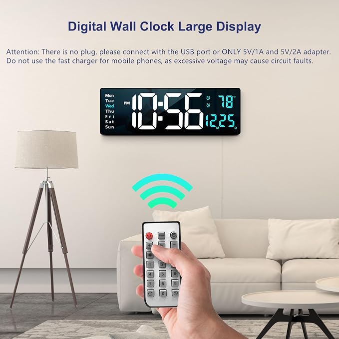 Abovsare 16.2 Inch Large Display Wall Clocks, LED Digital Clock - Image 2