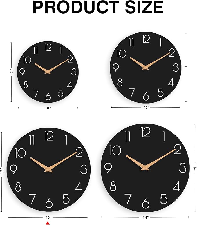 cicininc Wall Clock, 12 Inch Wooden Silent Non-Ticking, Decorative Battery - Image 5