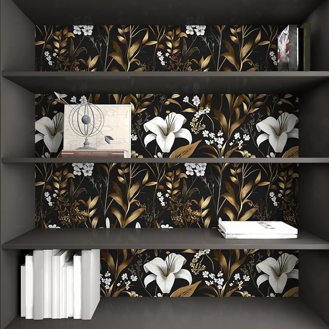 Laatse White Floral Wallpaper Peel and Stick, Dark Golden Botanical Wall Paper - Image 7