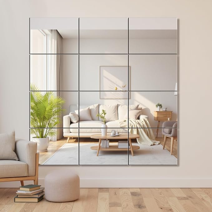 Delma Frameless Mirror Tiles 16"x12"x12 Pcs Wall Mounted, Shatter Resistant - Image 8