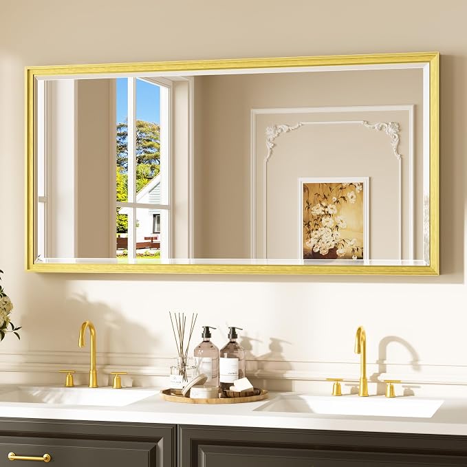 Keonjinn 48" x 24" Gold Bathroom Vanity Mirror, Brushed Gold Wall Mirrors Full by Keonjinn