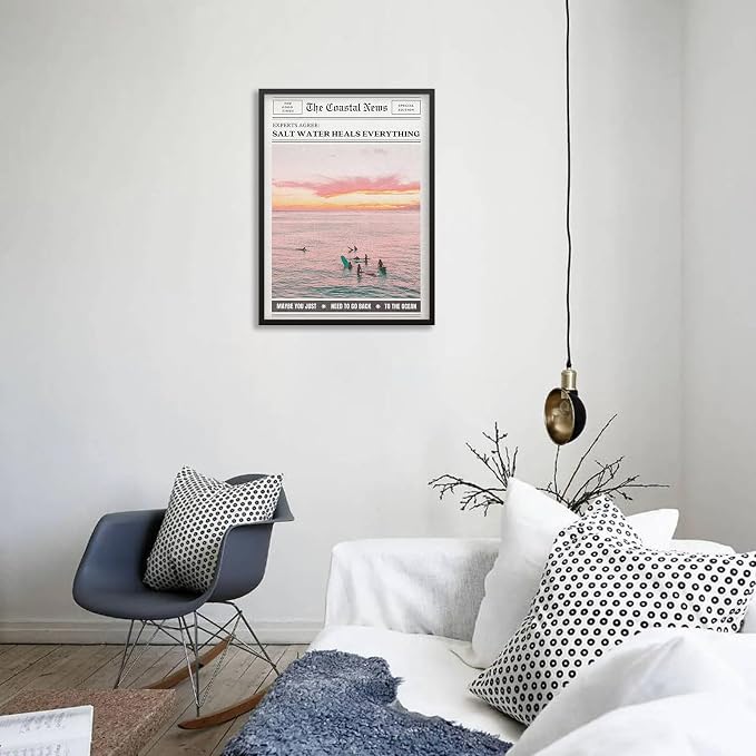 Pink Beach Newspaper Posters Vintage Fashion Coastal Girl Surf Wall Art 12X16 - Image 6