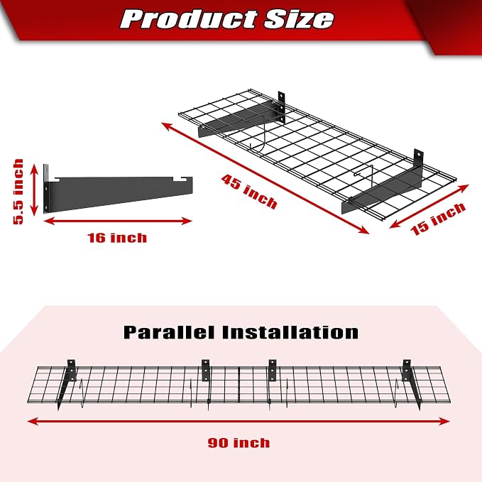 WALMANN 2 Pack Garage Wall Mount Shelves, 45x15 inch Wall Mounted Storage - Image 2