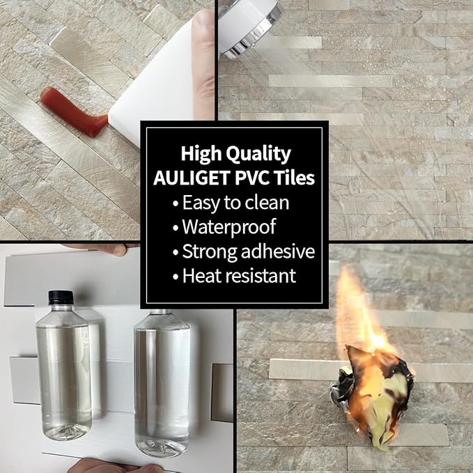 AULIGET 2 Sheets Faux Stone Peel and Stick Backsplash, Sandstone - Image 6