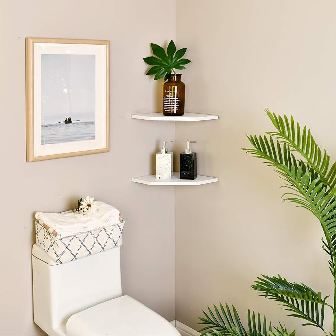 WELLAND 12-Inch Floating Corner Shelves Set of 2, Wall Mounted Storage Shelf - Image 5
