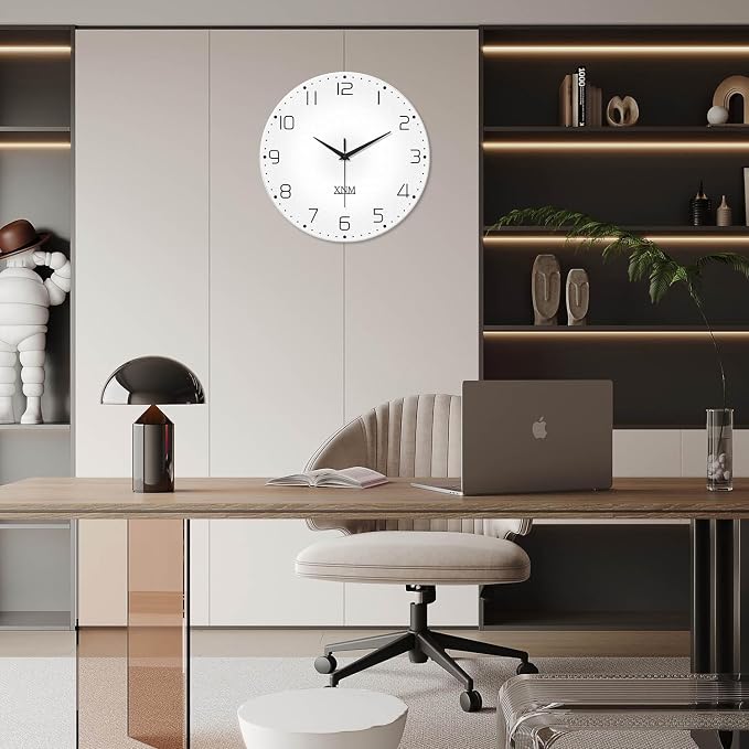 XNM White Simple Glass Wall Clocks Battery Operated 14 Inch Modren Minimalist - Image 6