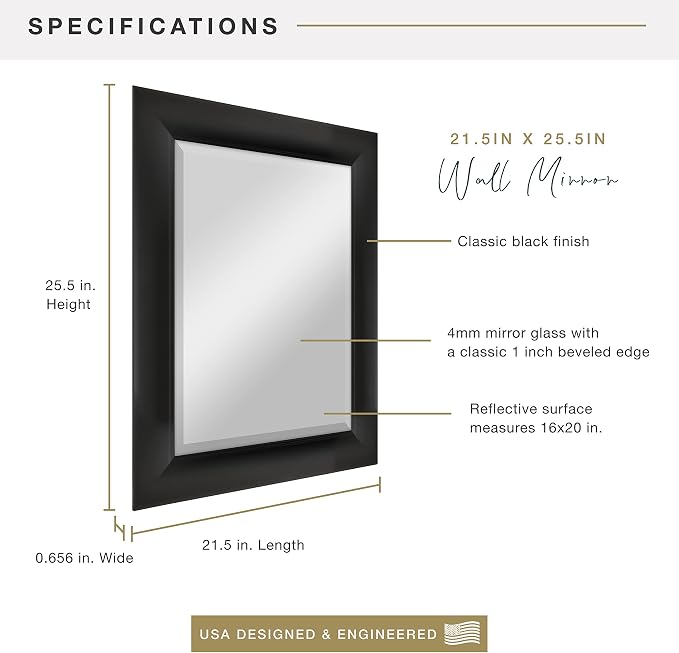 MCS Simplicity 21.5x25.5 Large Wall Mirror, Vertical & Horizontal Wall Hanging - Image 3