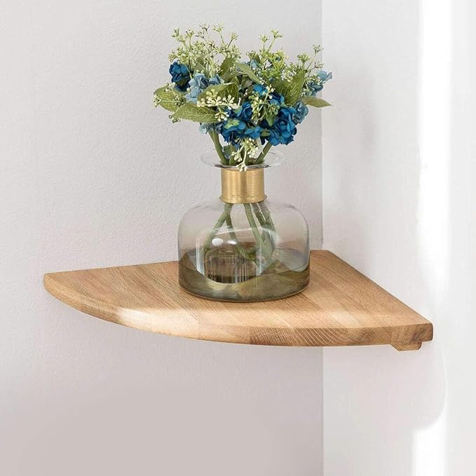 Corner Shelf, Solid Oak Wood Floating Corner Shelf Wall Mount Round End by Coamily