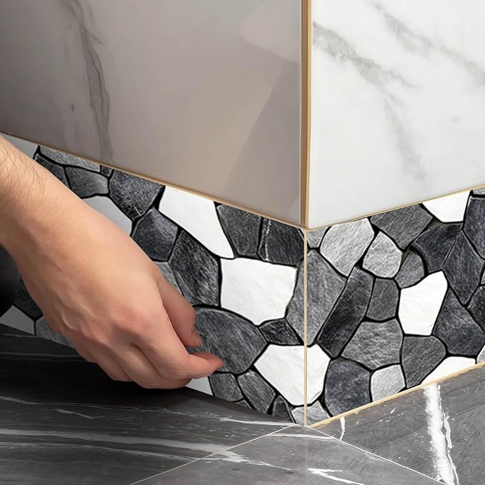 IVN Wallpaper Border Black White Stone Pattern Design 4x196 Inch Peel and Stick - Image 6