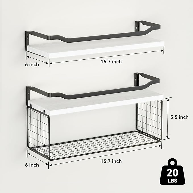 WOPITUES Floating Shelves with Wire Storage Basket, Bathroom Shelves Over - Image 3