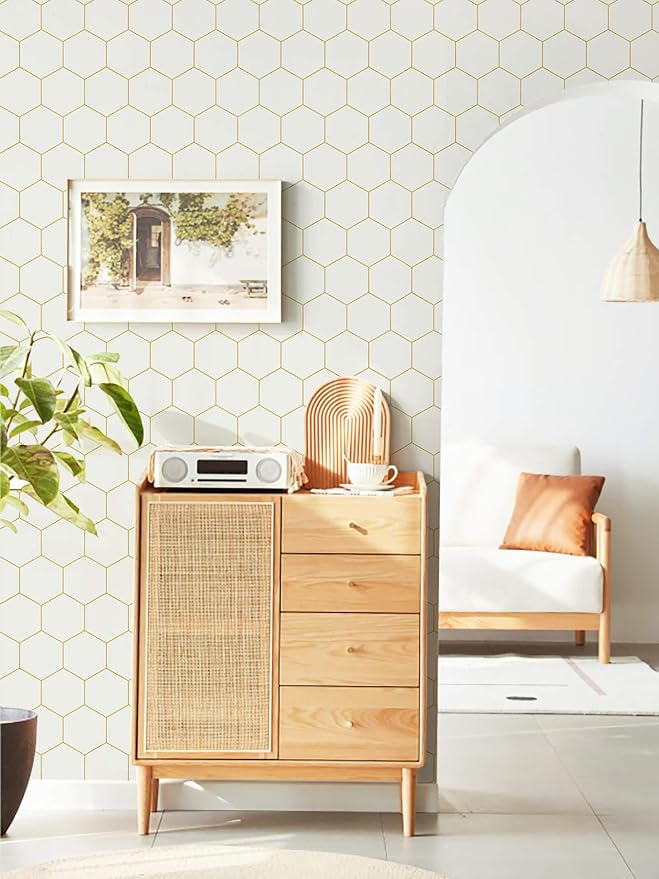 Beige and Gold Wallpaper Geometric Peel and Stick Wallpaper - Image 7