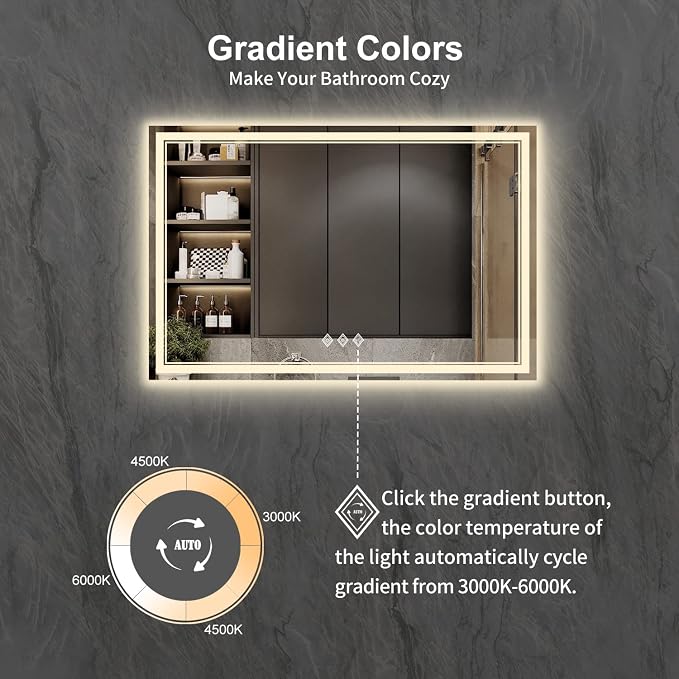 Bathroom Mirror with Lights, 60x40 Inch Gradient Front and Backlit Mirror - Image 3