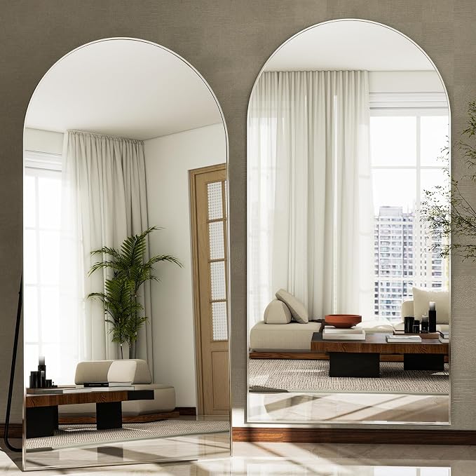 GLSLAND-30x71 inch Wall Mount Arched Full Length Mirror-Aluminum Alloy Frame - Image 6
