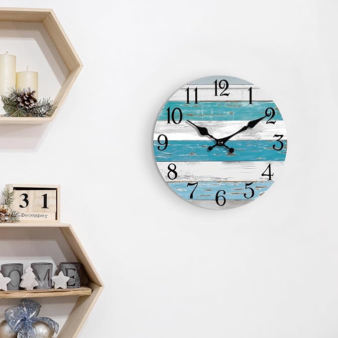 KECYET Wall Clock Battery Operated 12 Inch Outdoor Beach Style Blue Coastal - Image 7