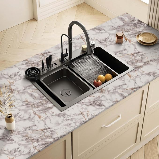 Abyssaly Marble Contact Paper Brown Peel and Stick Countertops Waterproof - Image 2
