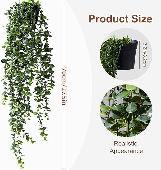 Artificial Hanging Plant 2 Pcs Faux Plant Ivy Vine Faux Eucalyptus Vines Fake - Image 2