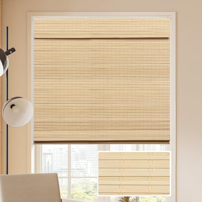 LUCKUP Cordless Bamboo Roman Blinds Shades by LUCKUP