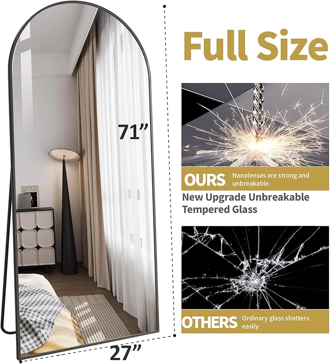 DMWOODFL 71"x26" Arched Full-Length Mirror - Image 2