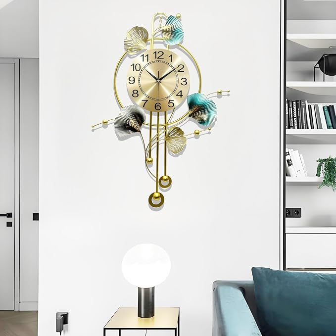 Wall Clocks for Living Room Decor, Unique 3D Metal Iron Ginkgo Leaf Wall Art - Image 3