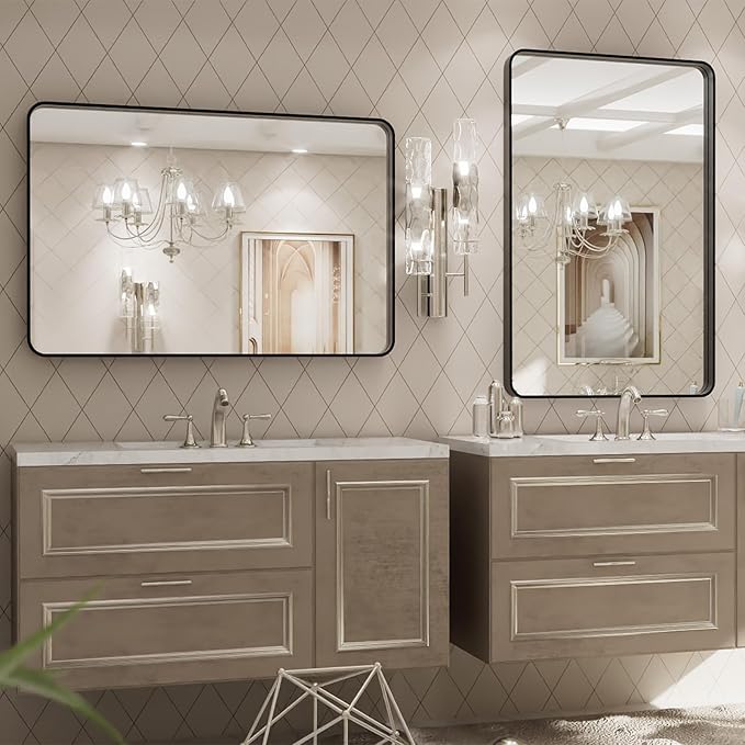LOAAO 20X30 Inch Black Metal Framed Bathroom Mirror - Image 4