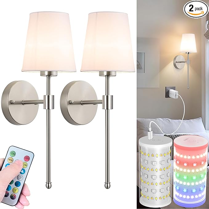 Battery Operated Wall Sconces Set Of 2, Wireless Battery Wall Light by Nekhung