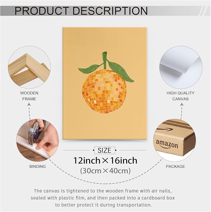 Retro Funky Orange Canvas Wall Art Fashion Disco Ball Aesthetic Posters 12X16 - Image 2