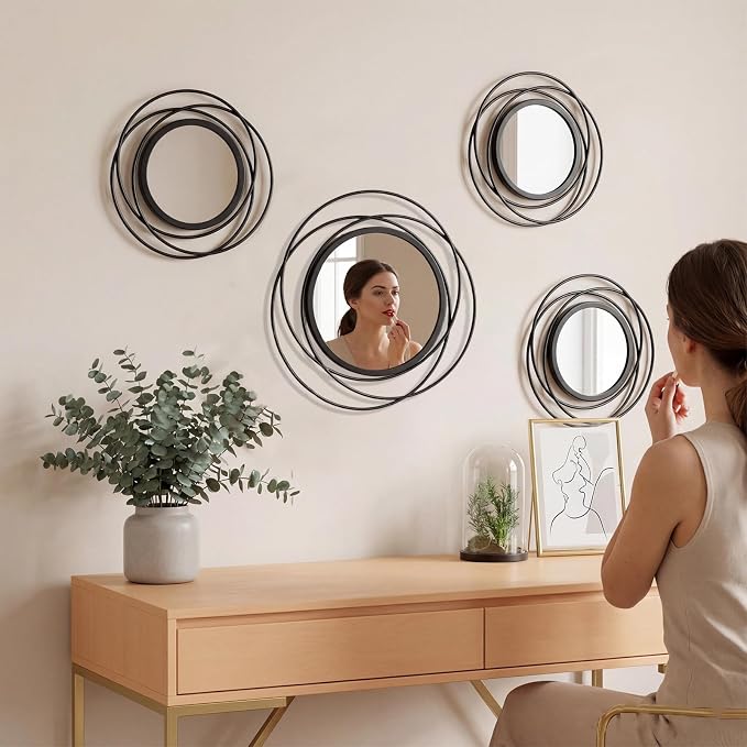 4 Piece Gold Round Wall Mirror Set Modern Metal Circle Home Decor - Image 2