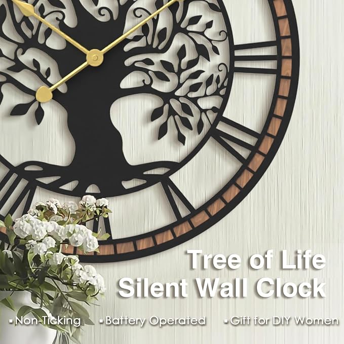 Micasso Wall Clocks Battery Operated: 18Inch Farmhouse Tree of Life Metal - Image 8