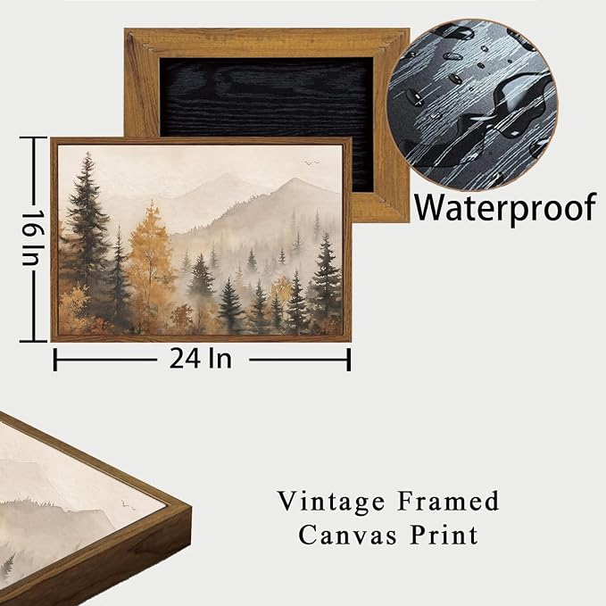 OIQArtOIQ Vintage Framed Wall Art Autumn Mountain Landscape Canvas Art Prints - Image 4