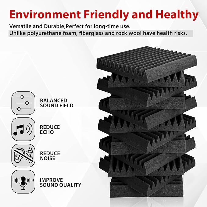 FONESO 52 Pack 1"×12"×12" Wedge Acoustic Foam Panels, High Density Soundproof - Image 2