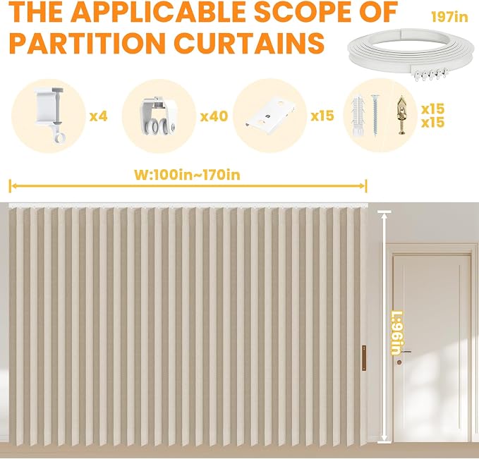 100% Blackout Room Divider Curtains Ceiling Curtain Track Sets Blackout - Image 2