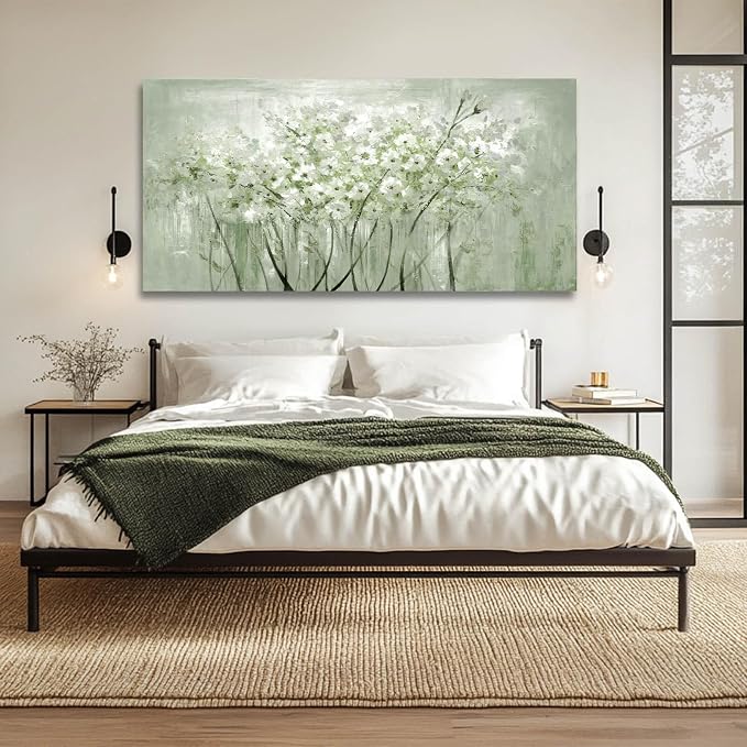 MLART99 Green and White Wall Art Home Decor Wildflower Wall Decorations Canvas - Image 3