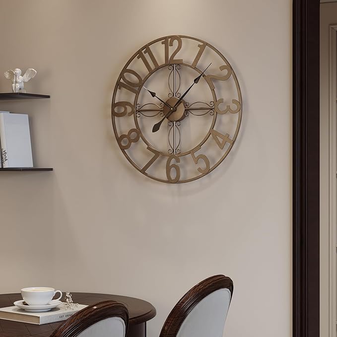 Cuspin 24 Inch Wall Clock Bronze, Large Rustic Decorative Metal Wall Clock - Image 3