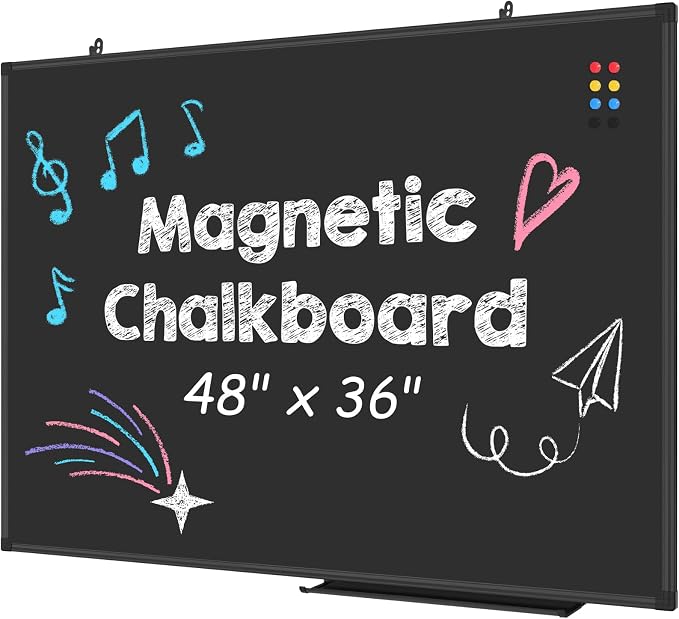 Lockways Magnetic Chalkboard 48 x 36 Inches, Aluminum Frame Large Blackboard by Lockways