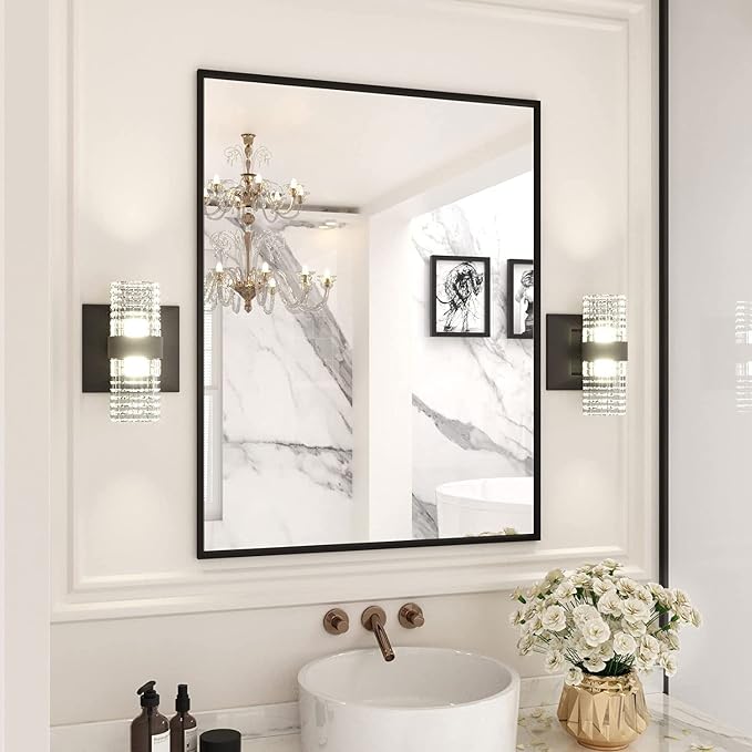 LOAAO 28"X36" Black Rectangle Bathroom Mirror Wall, Matte Black Aluminum Alloy - Image 3