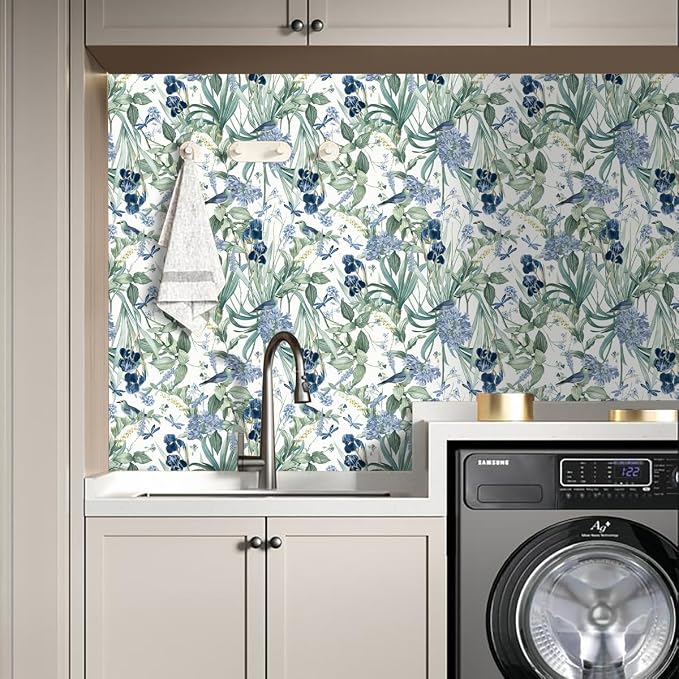 Floral Wallpaper Peel and Stick Blue Flower Contact Paper 16.9inch x 393.7inch - Image 4
