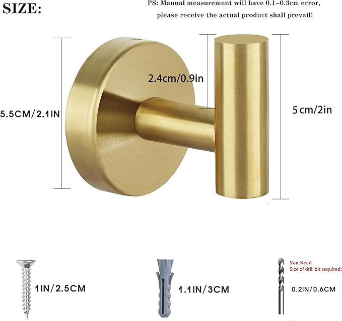 16pcs Gold BathTowel Hooks Robe Coat Bathroom Wall Hook Stainless Steel Heavy - Image 2