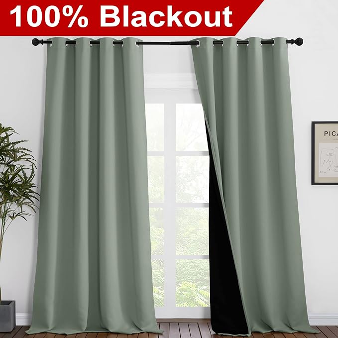 NICETOWN Full Shading Curtains for Windows, Super Heavy-Duty Black Lined - Image 2