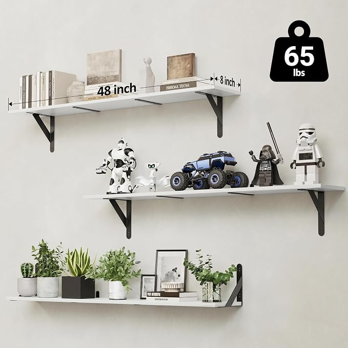 WOPITUES Floating Shelves for Wall 48″W x 8″D, Long Wall Mounted Shelves Set of - Image 3