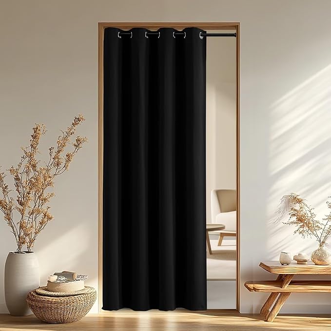 IGEMAEVE Black Blackout Doorway Curtains 96 Inch Length, Closet Curtain by IGEMAEVE