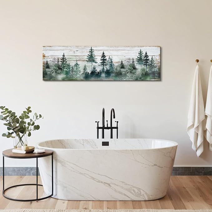 Farmhouse Pine Tree Wall Art Forest Picture Wall Decor Rustic Wood Mountain - Image 2