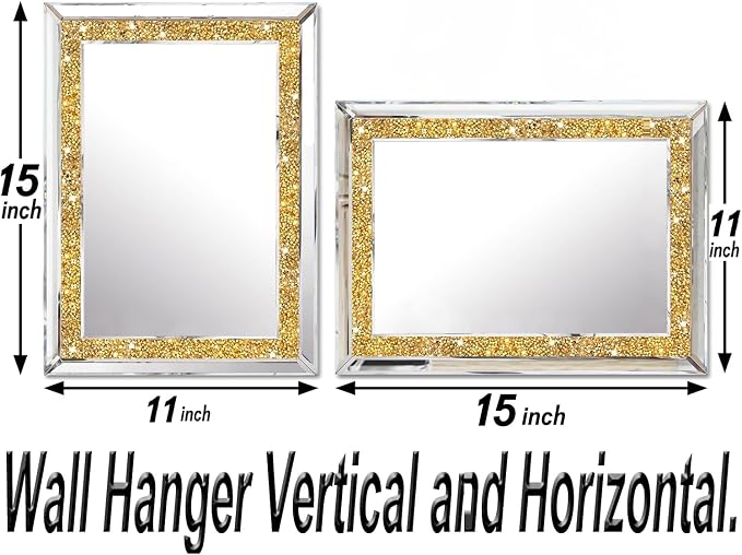 2 Piece Wall Mirrors, Crush Diamond Wall Decor - Image 7