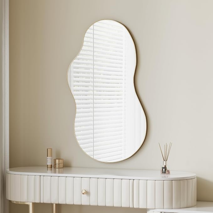 Itrue 26×46 Inch Gold Framed Irregular Tempered Glass Wall Mirror, Asymmetrical - Image 2